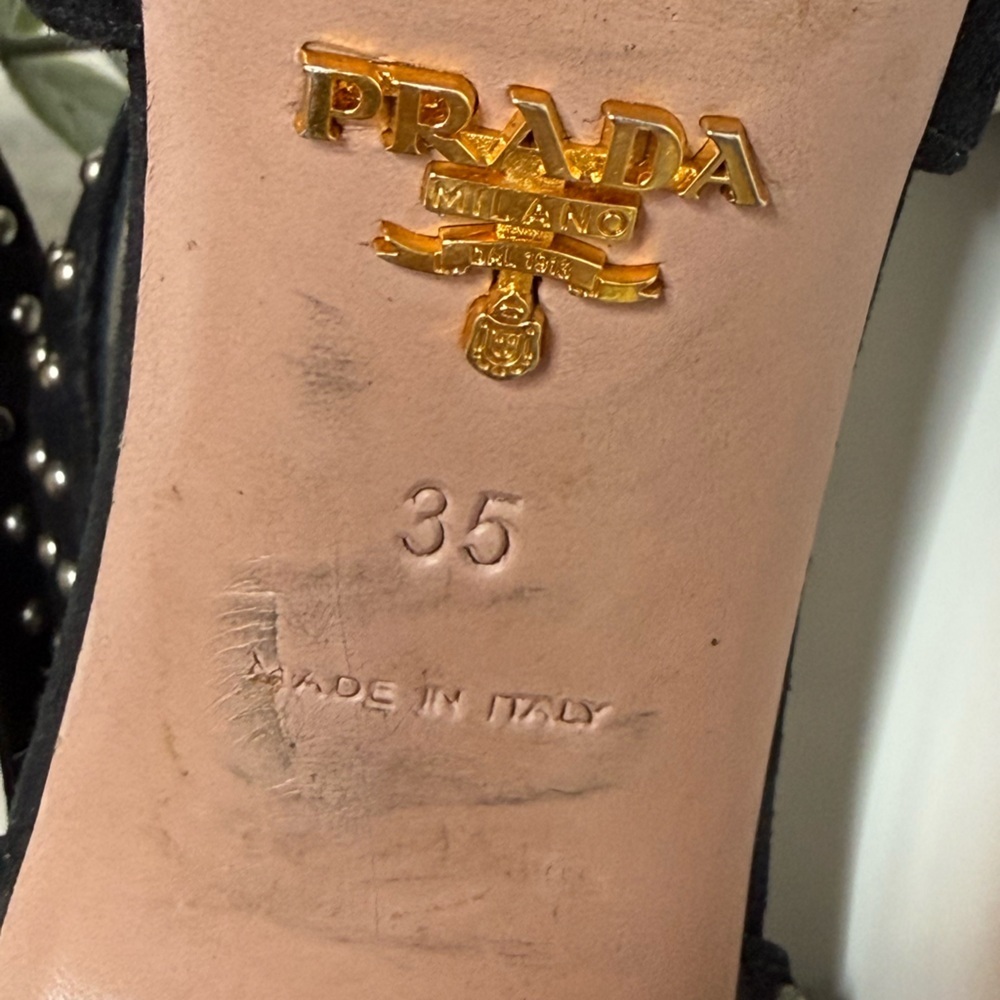 Prada Black Suede Studded Cross Strap Platform Pumps Size 35 Luxury Italian Glam - Picture 17 of 17